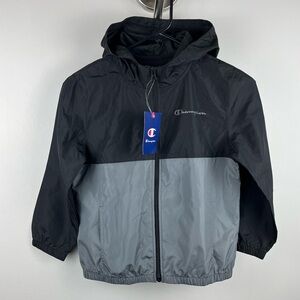 NWT Champion Kids Windbreaker Jacket Black Gray Size 7